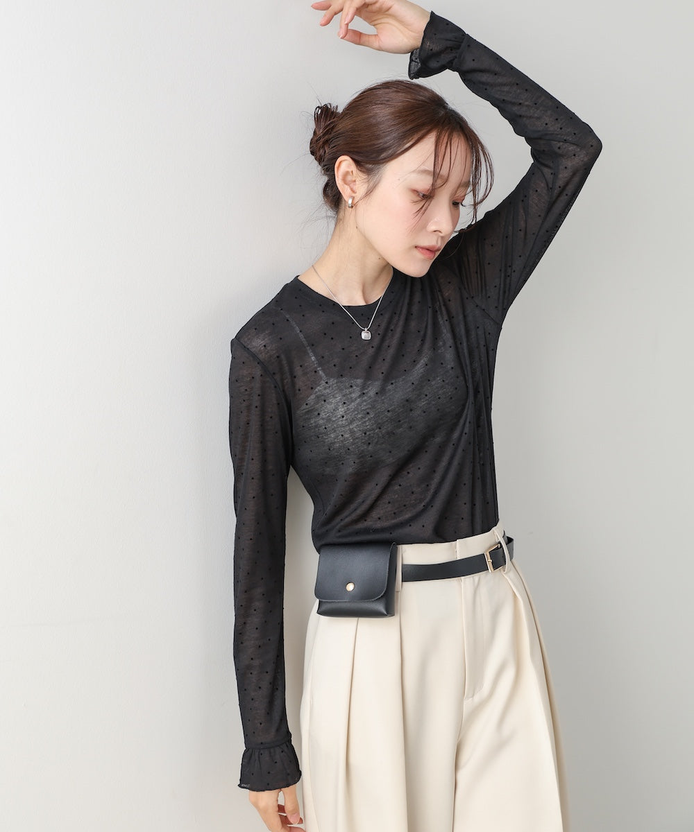 シアードットフリルカットソー