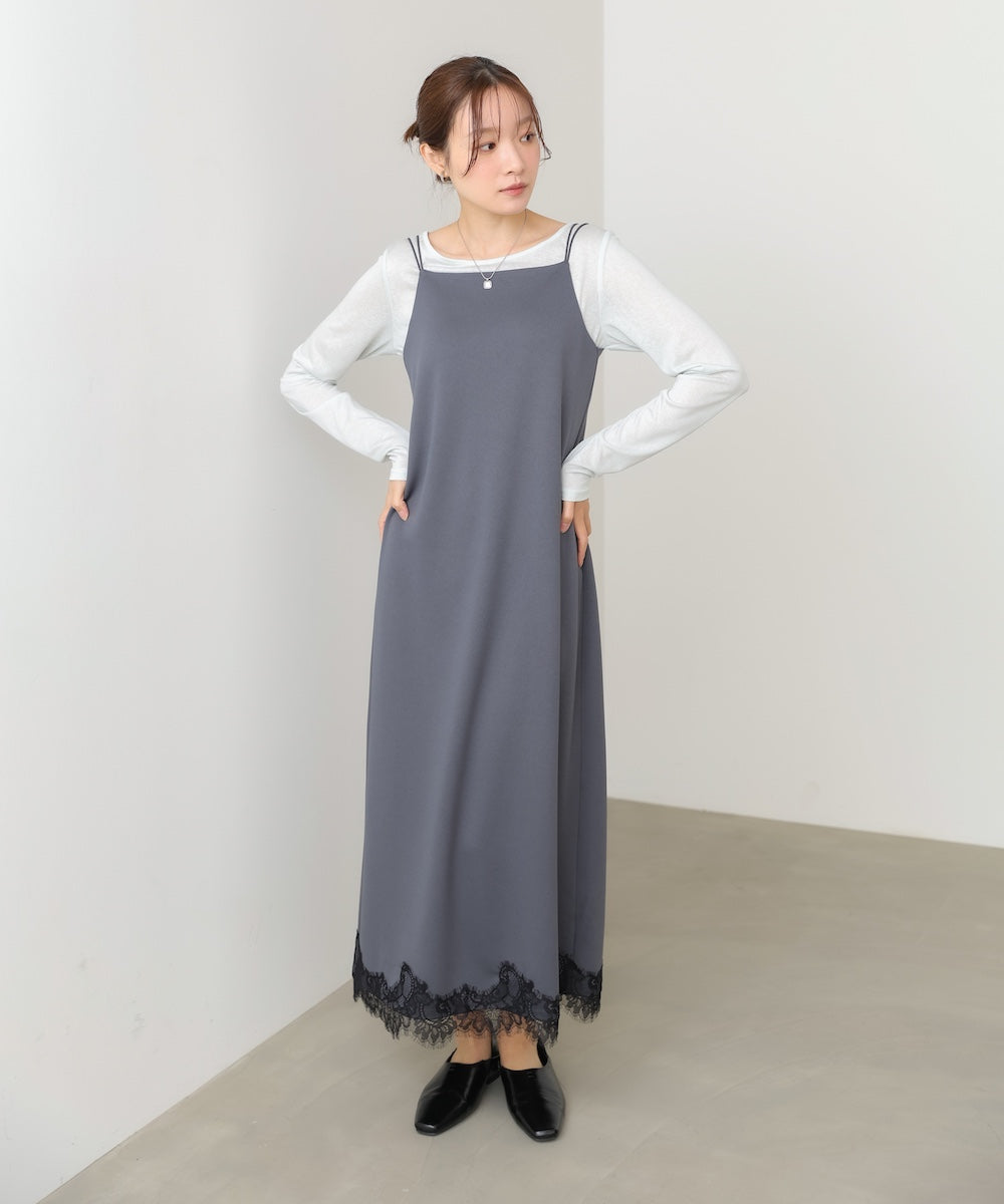 裾レース付きキャミワンピース
