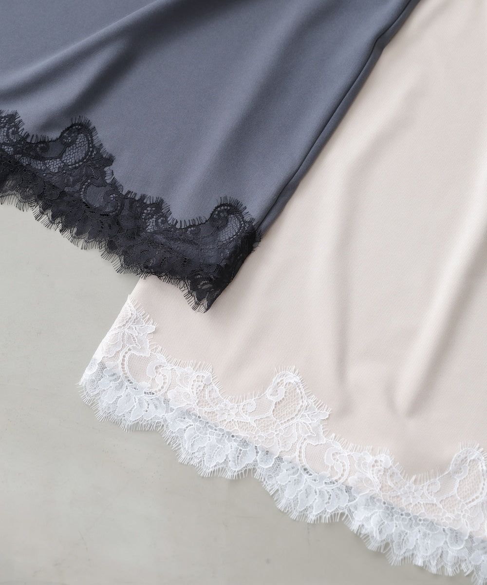 【夏のコーデセットC】裾レース付きキャミワンピース&シアーショートシャツブラウス SET