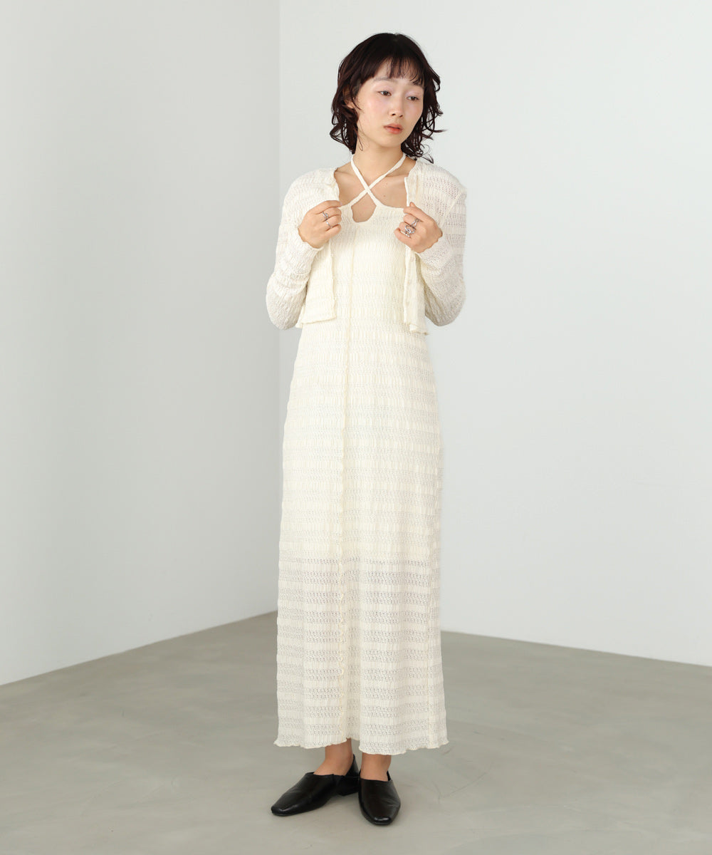 配色メローカーディガン+ワンピースSET