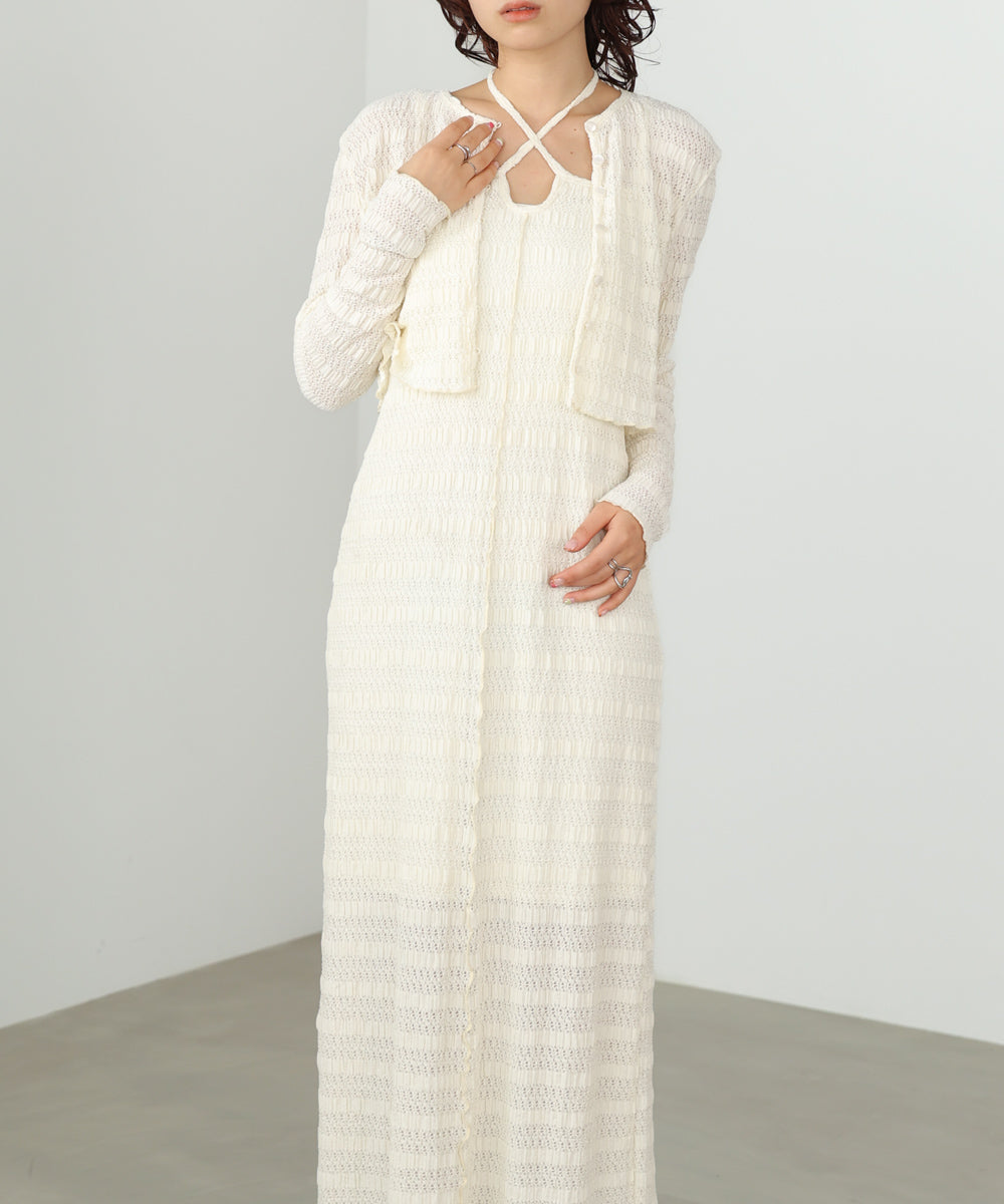 配色メローカーディガン+ワンピースSET