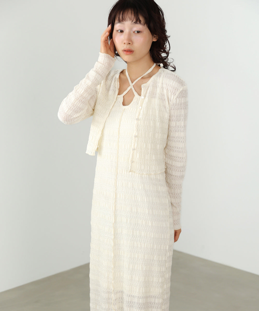 配色メローカーディガン+ワンピースSET