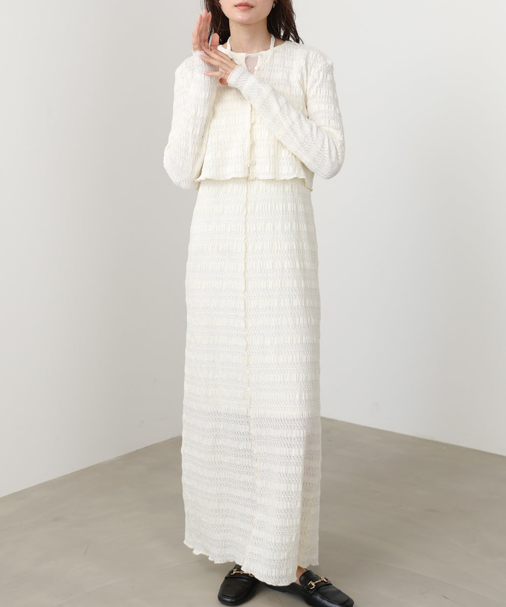 配色メローカーディガン+ワンピースSET