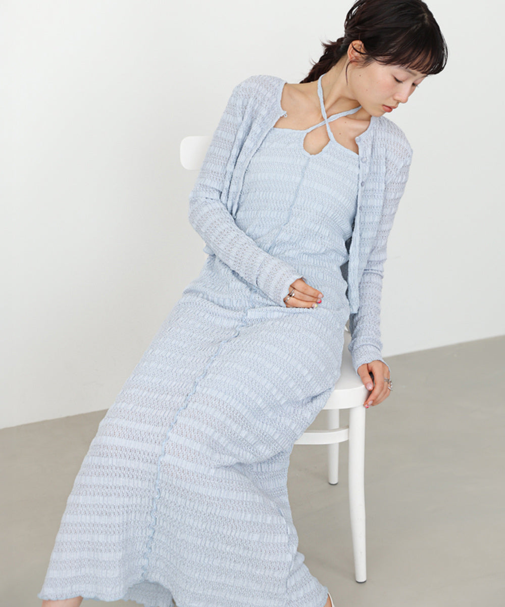 配色メローカーディガン+ワンピースSET