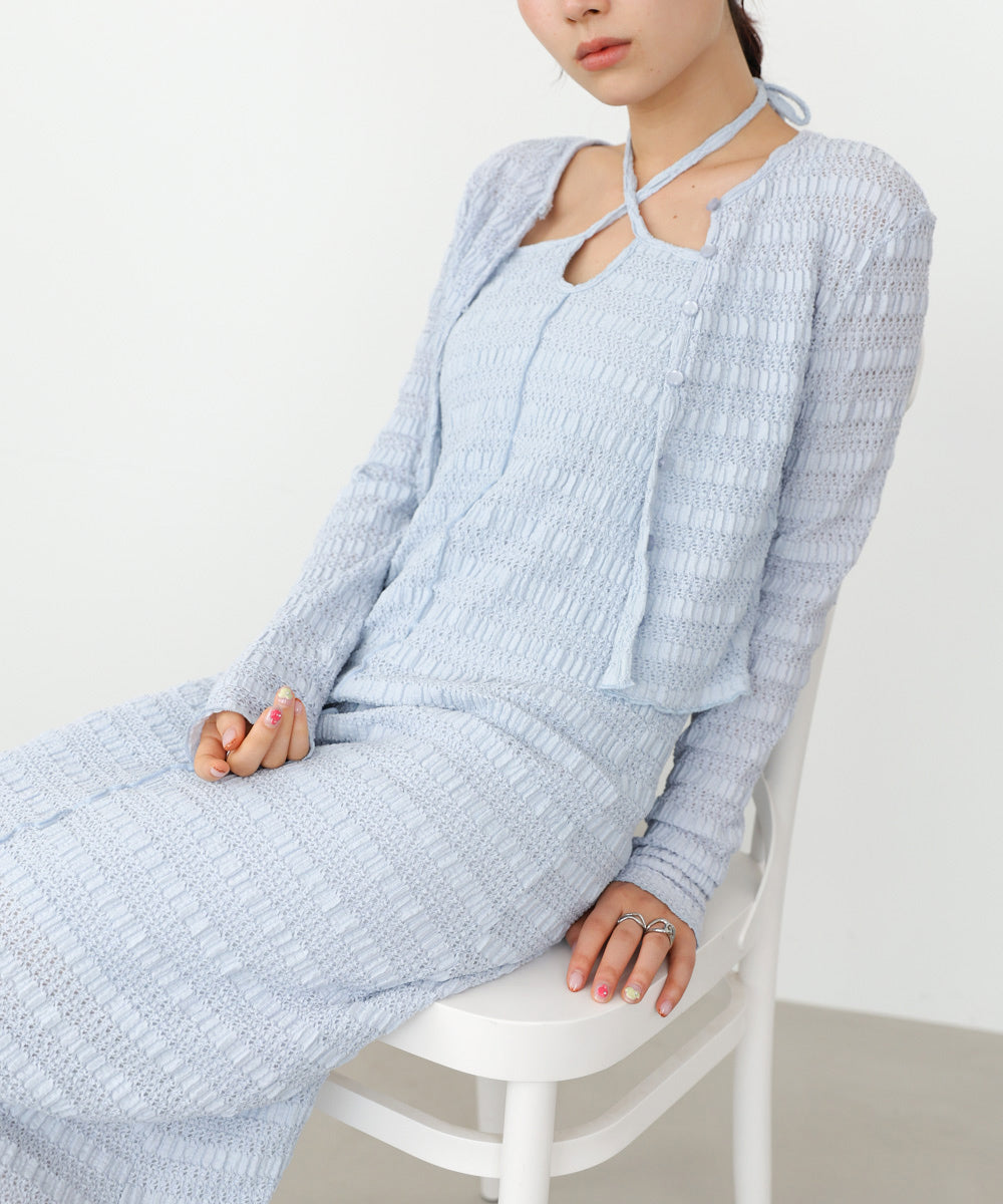 配色メローカーディガン+ワンピースSET