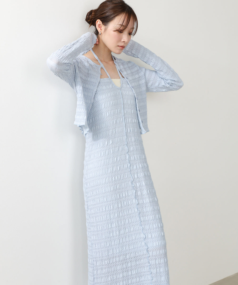 配色メローカーディガン+ワンピースSET