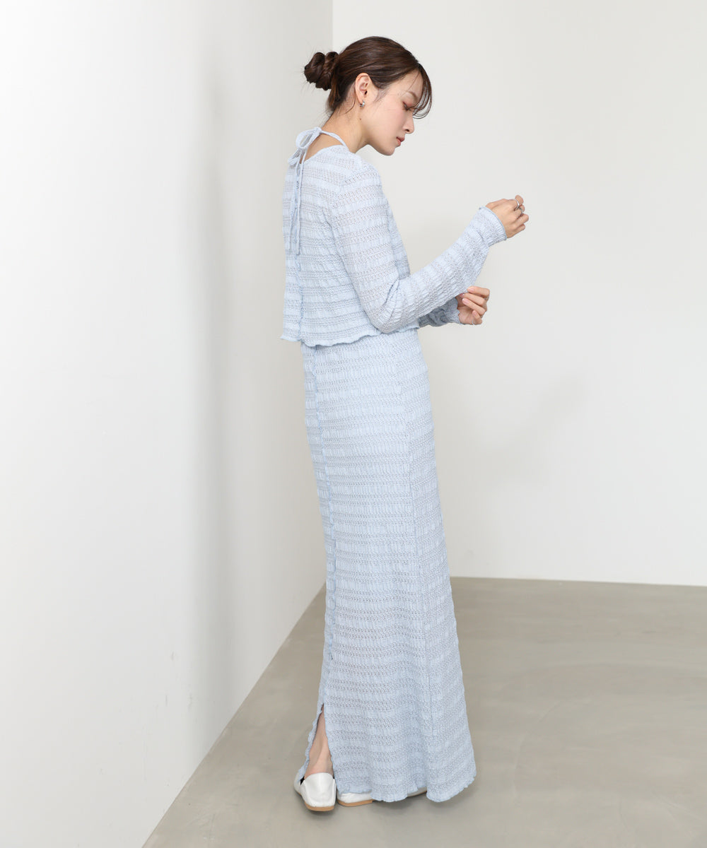 配色メローカーディガン+ワンピースSET