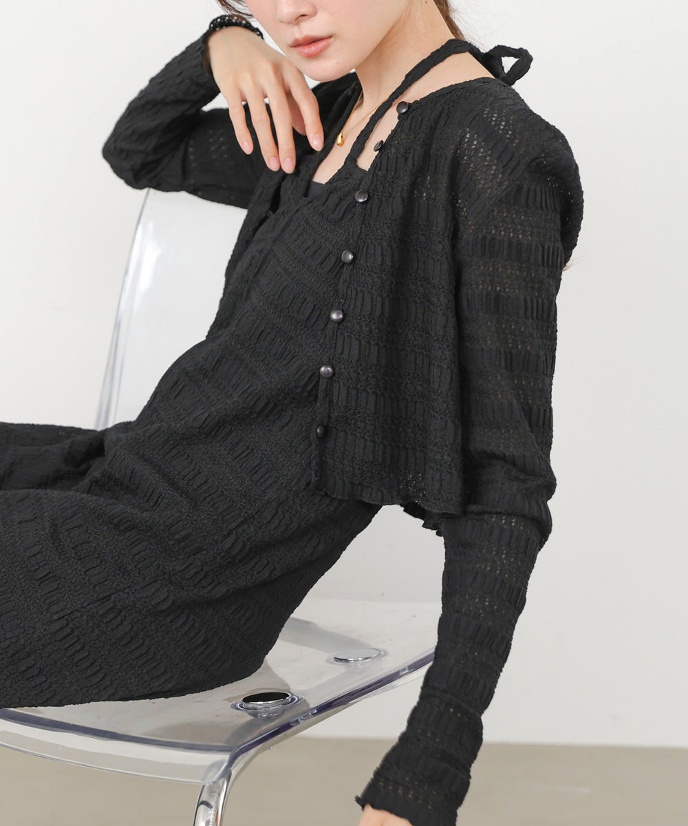 配色メローカーディガン+ワンピースSET