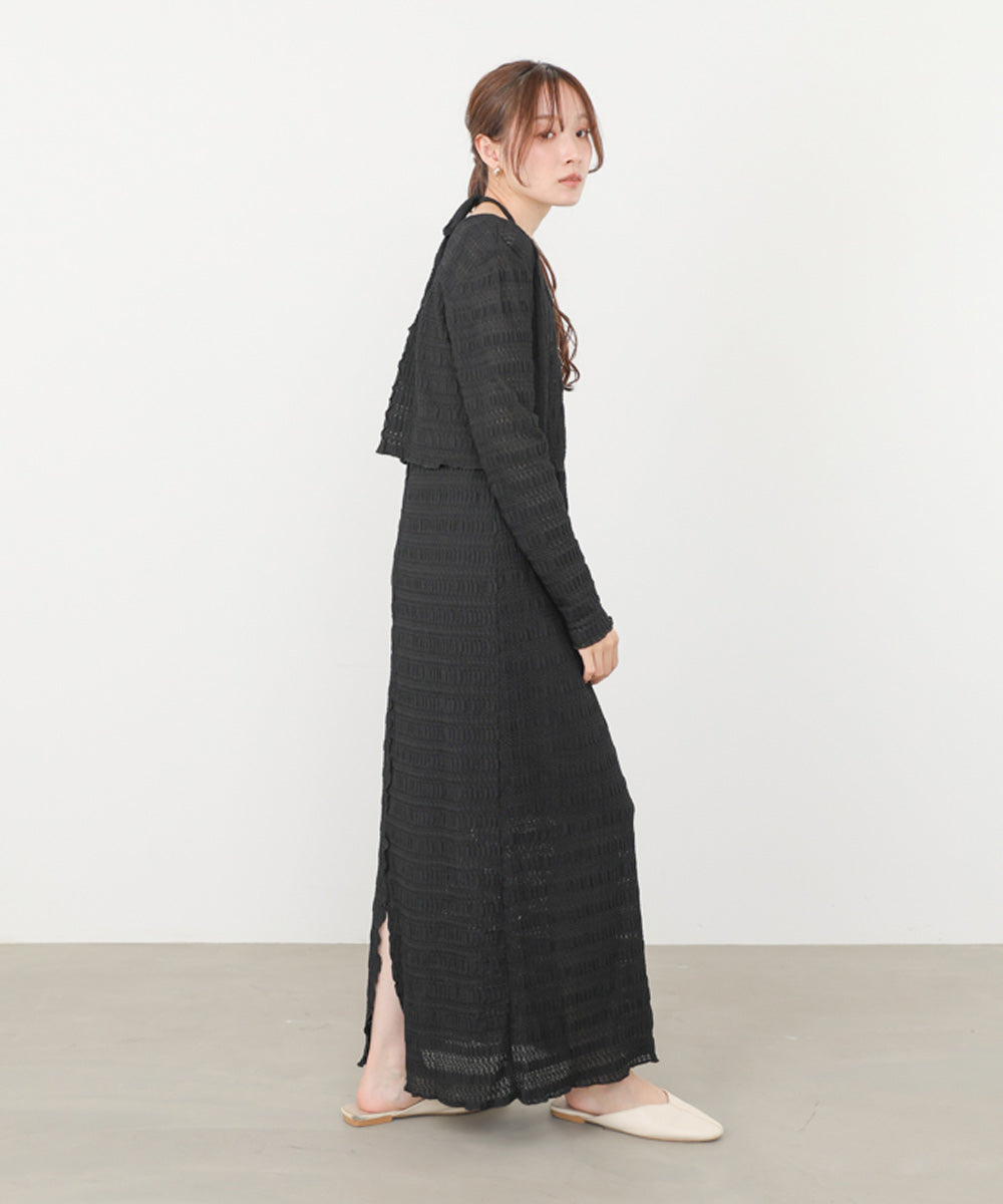 配色メローカーディガン+ワンピースSET