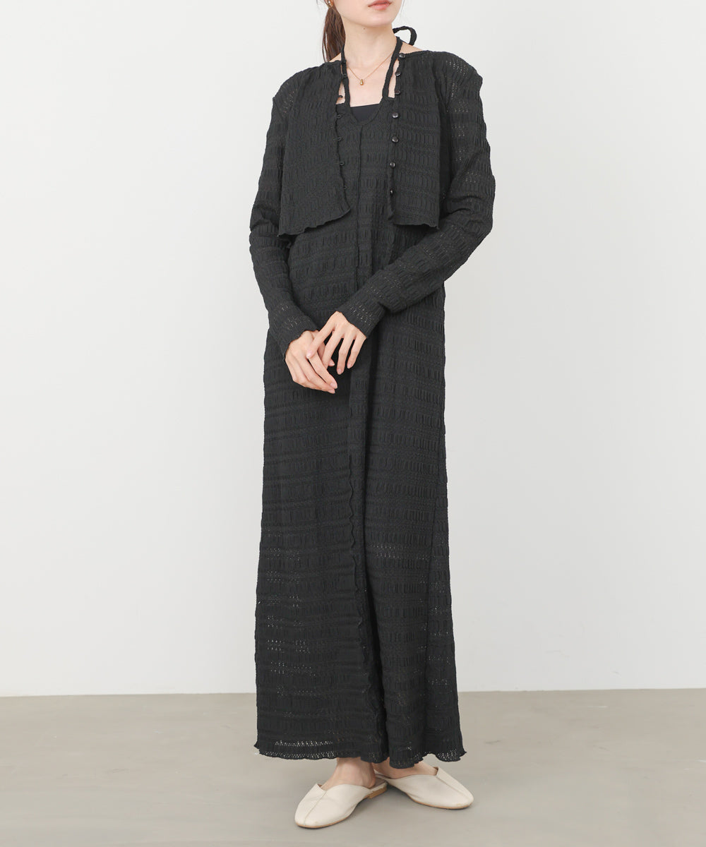 配色メローカーディガン+ワンピースSET