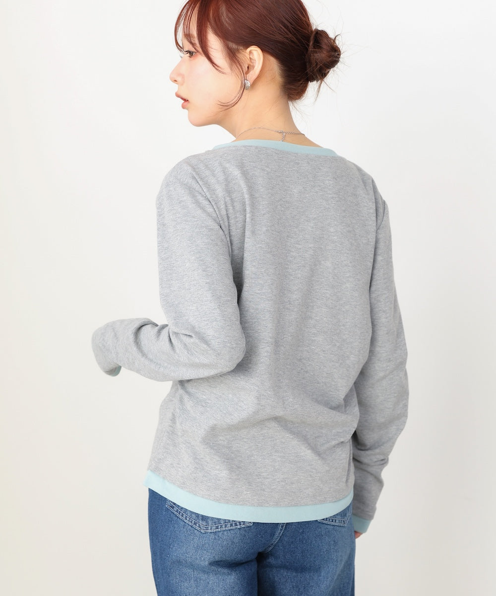 配色レイヤードドレープカーディガン