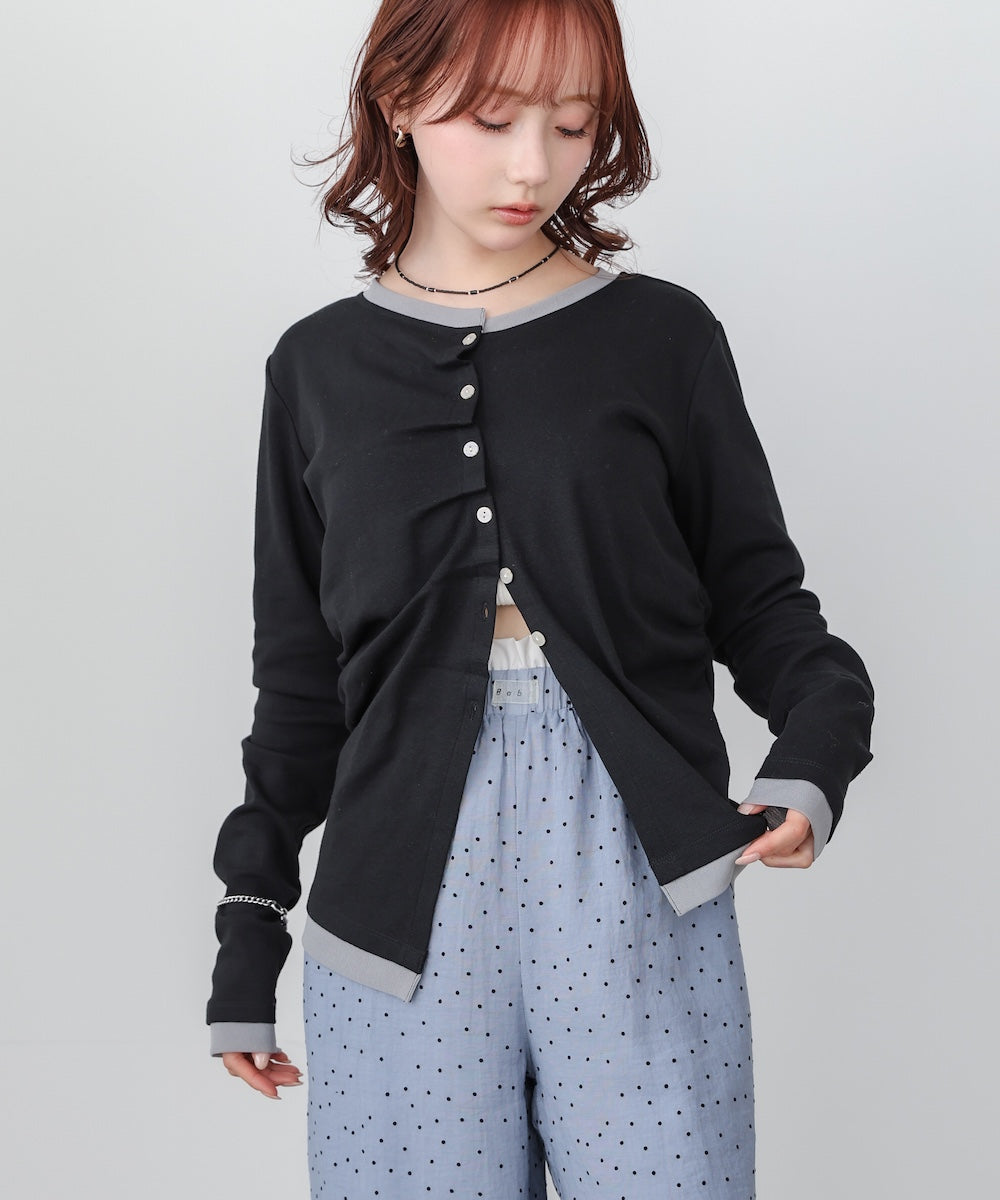 配色レイヤードドレープカーディガン