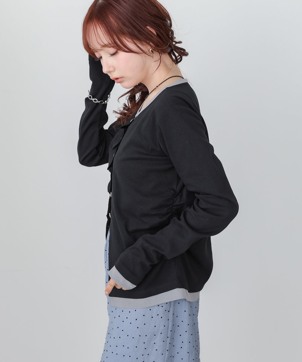 配色レイヤードドレープカーディガン