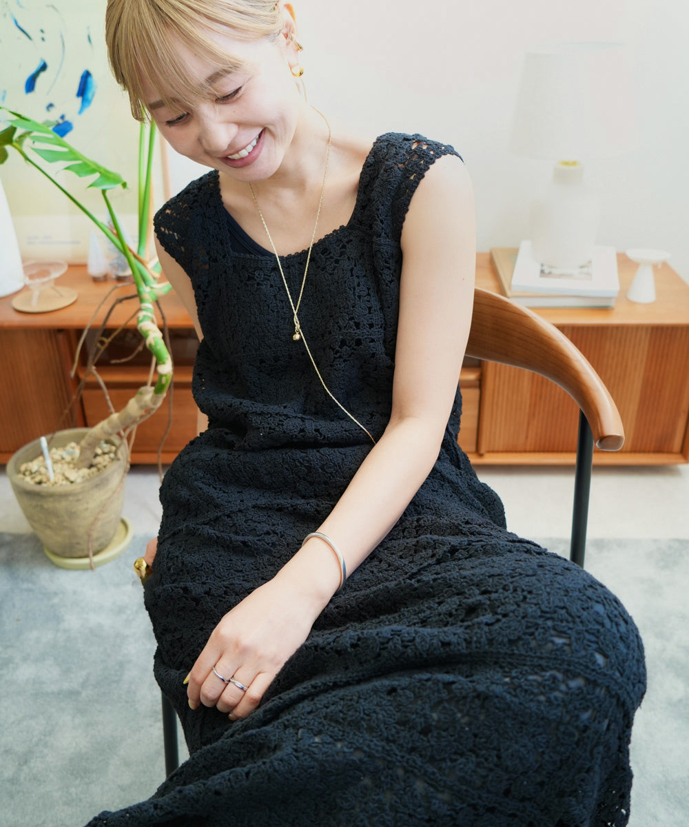 【XS~M 低身長向けサイズあり】クロシェロングワンピース