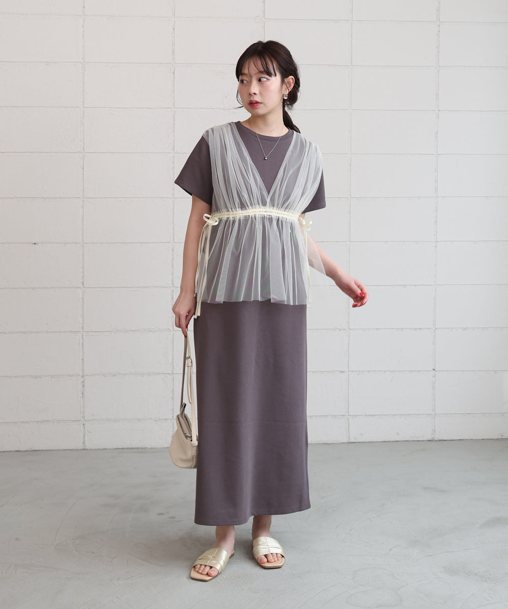 【S・Mサイズ展開】チュールドッキングスウェットワンピース