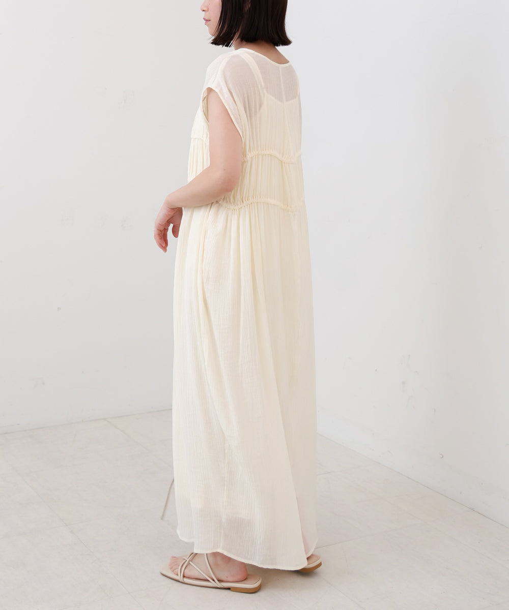 【S・Mサイズ展開】Vネックギャザーリボンワンピース