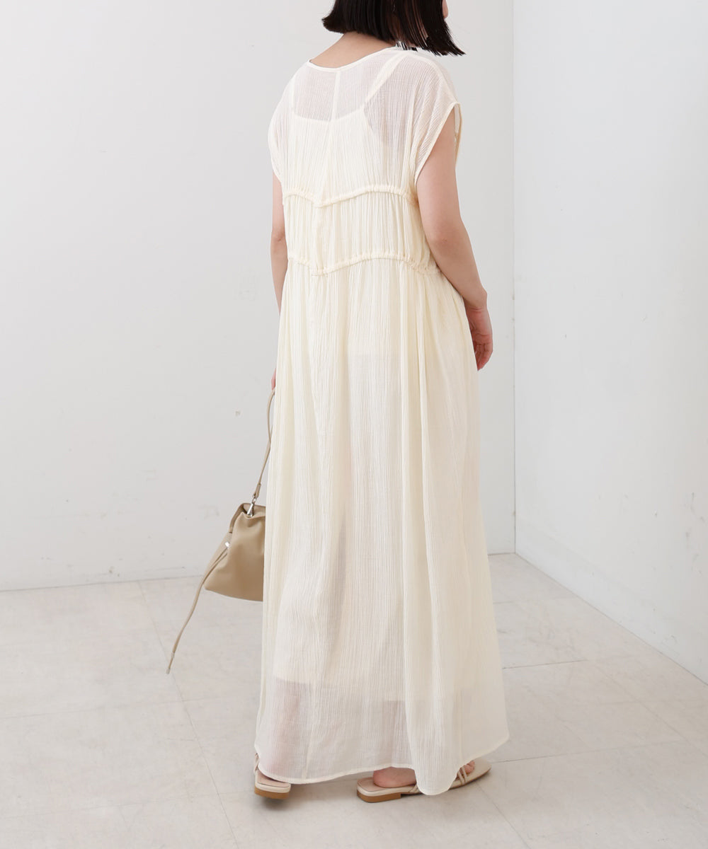 【S・Mサイズ展開】Vネックギャザーリボンワンピース