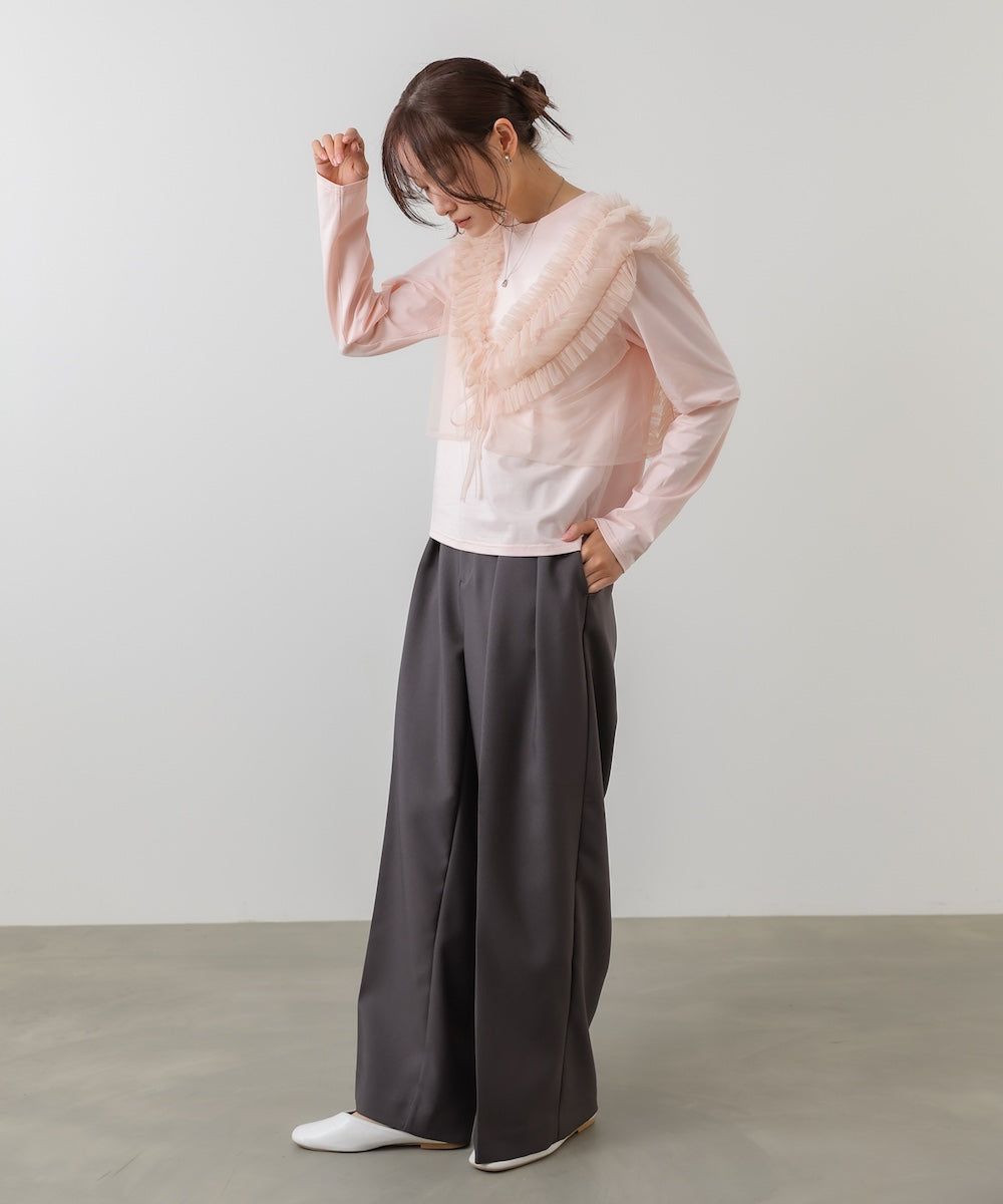 前後2WAYフリルチュールベスト+ベーシックカットソー