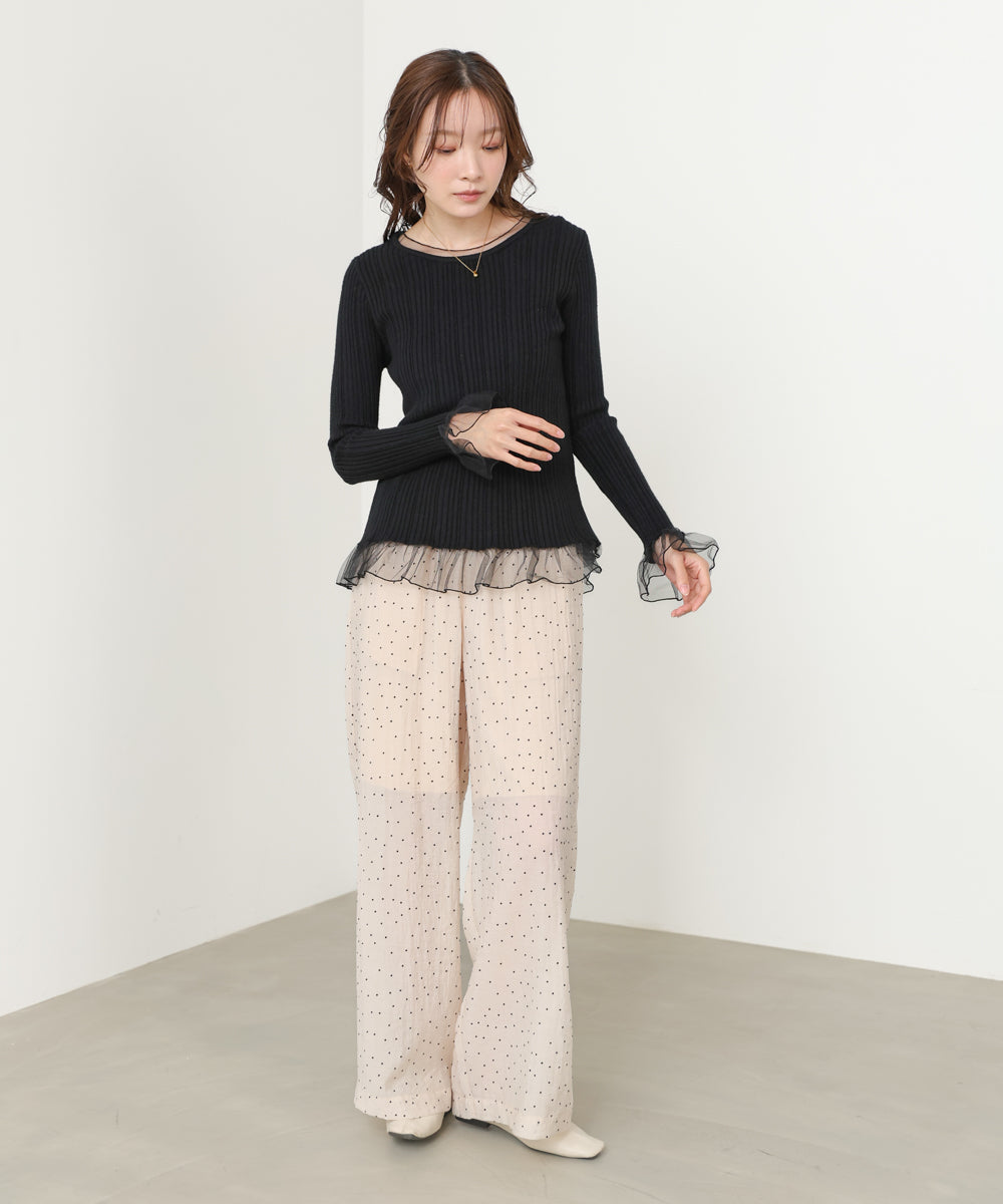 フリル切替リブニットトップス