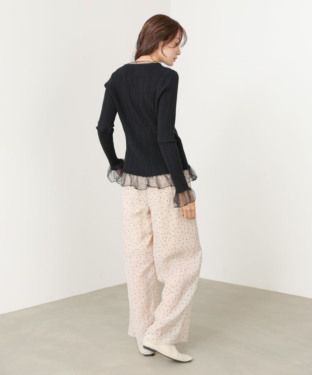 フリル切替リブニットトップス