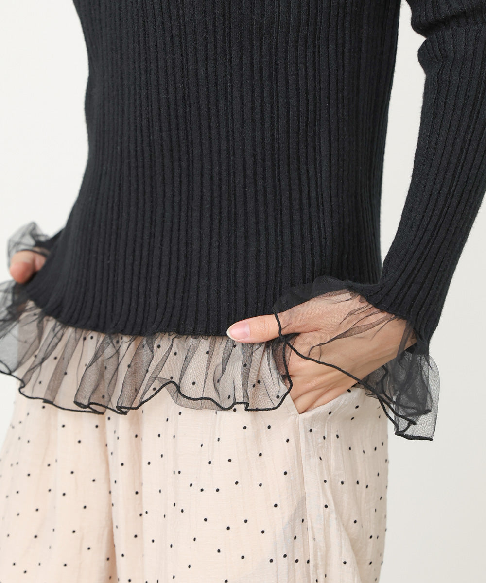 フリル切替リブニットトップス