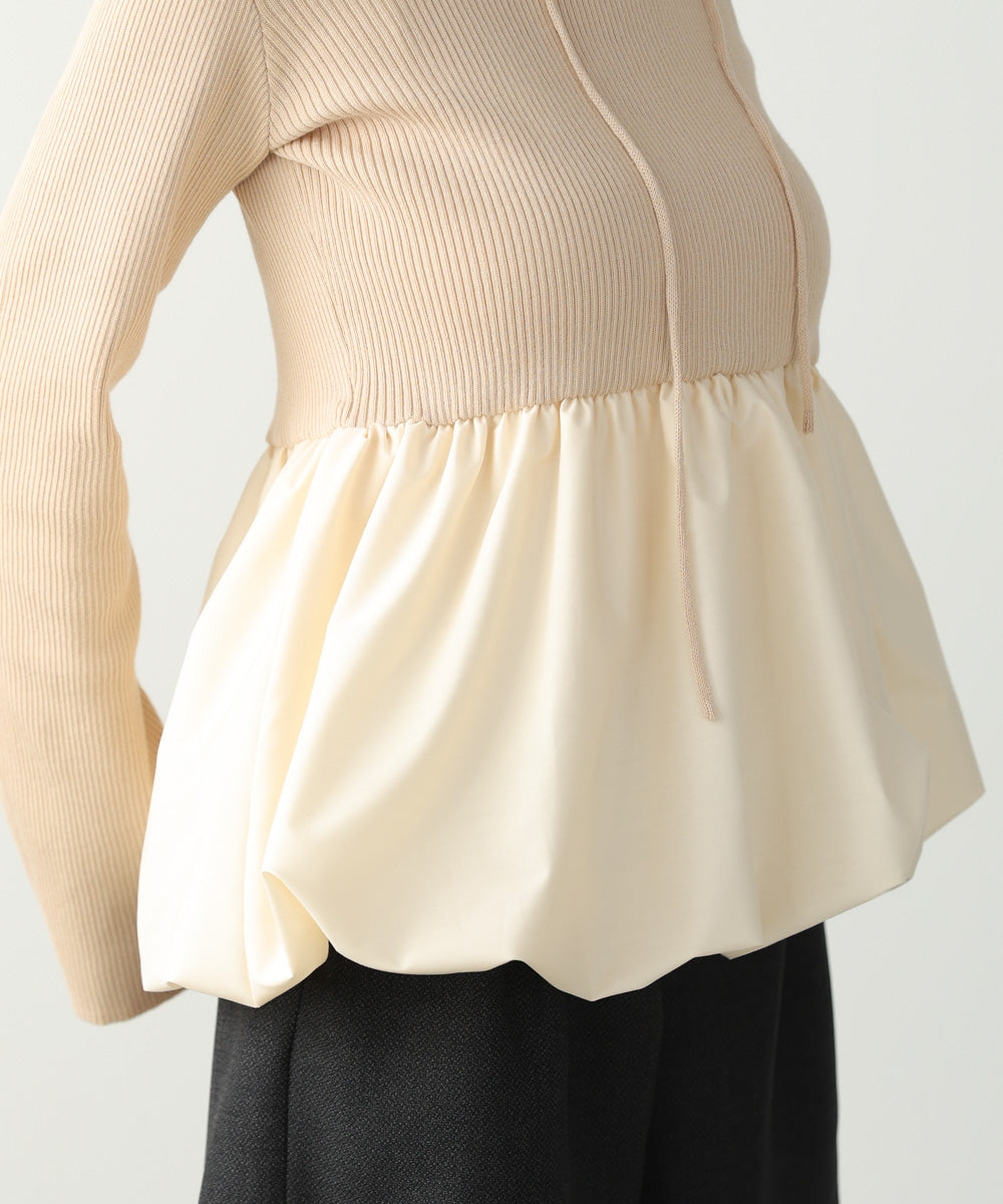 リボンネックペプラムバルーンニットトップス