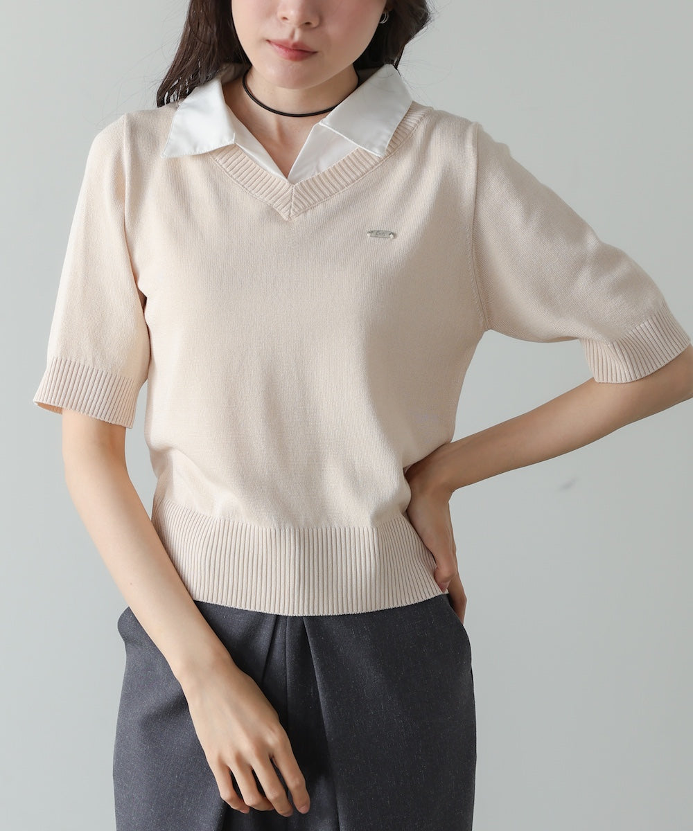 シャツレイヤードライクニットトップス