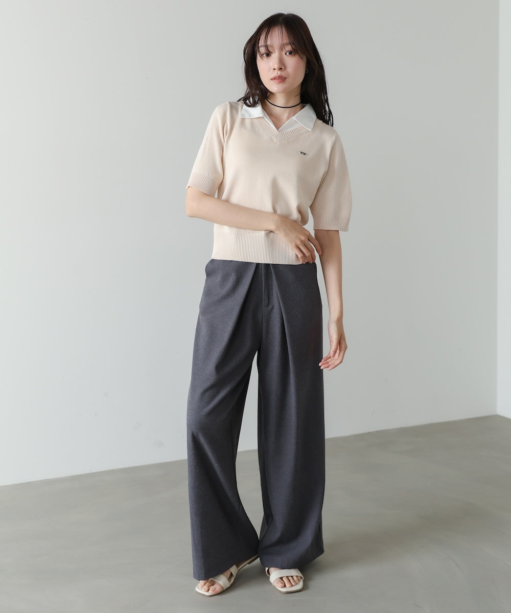 シャツレイヤードライクニットトップス