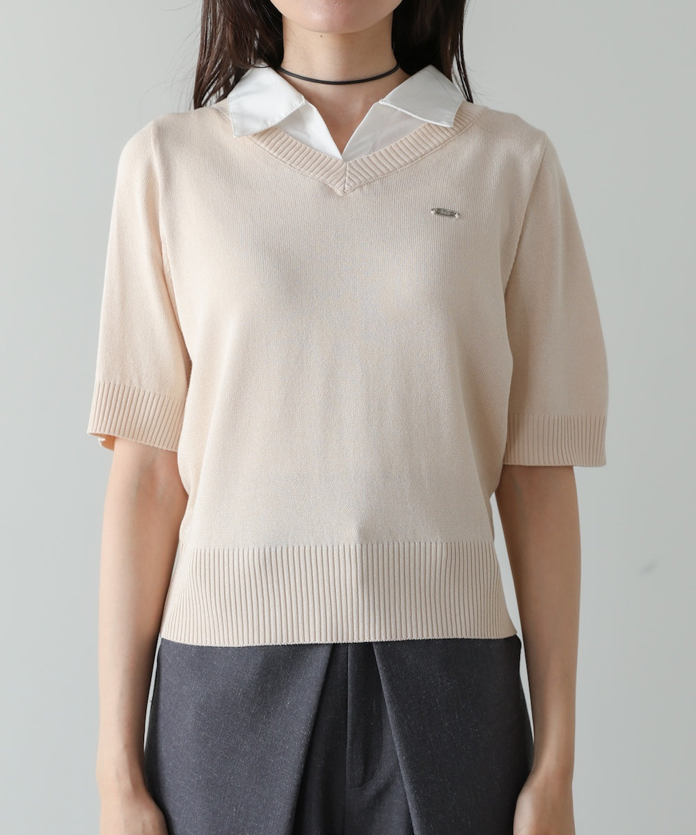 シャツレイヤードライクニットトップス