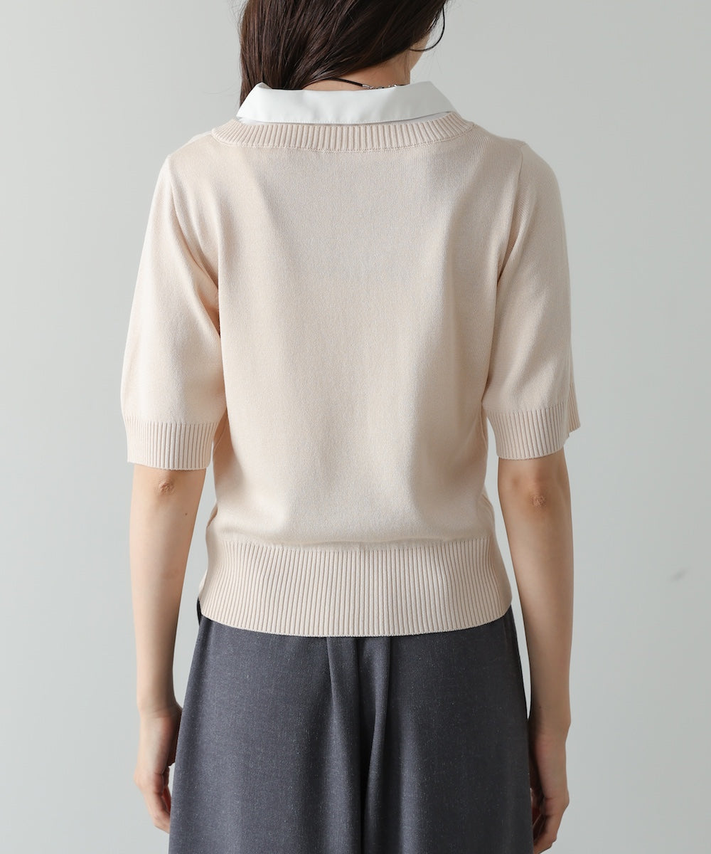 シャツレイヤードライクニットトップス