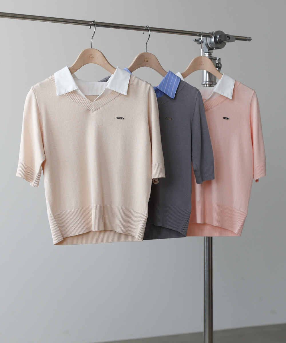 シャツレイヤードライクニットトップス