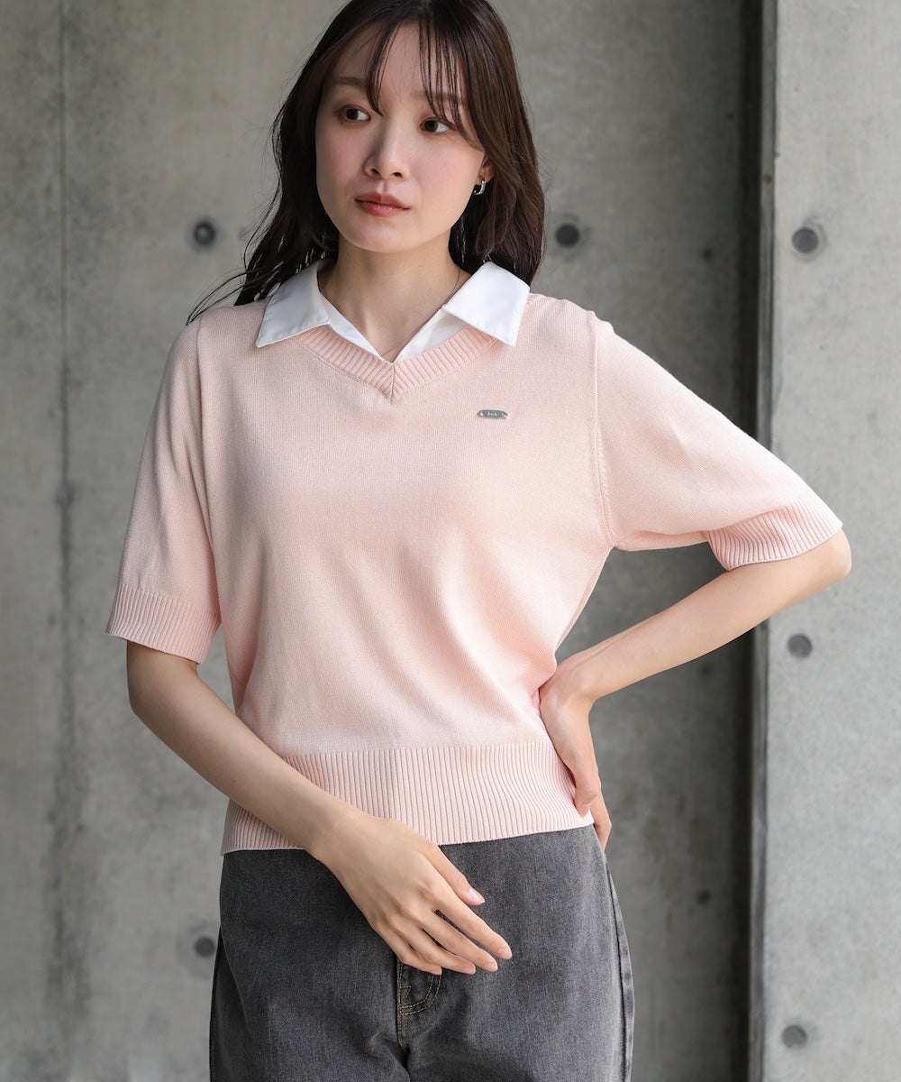 シャツレイヤードライクニットトップス