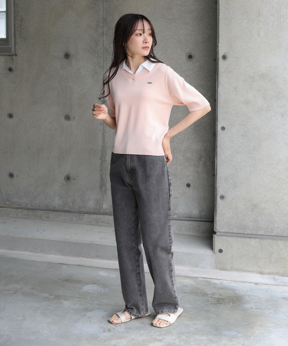 シャツレイヤードライクニットトップス