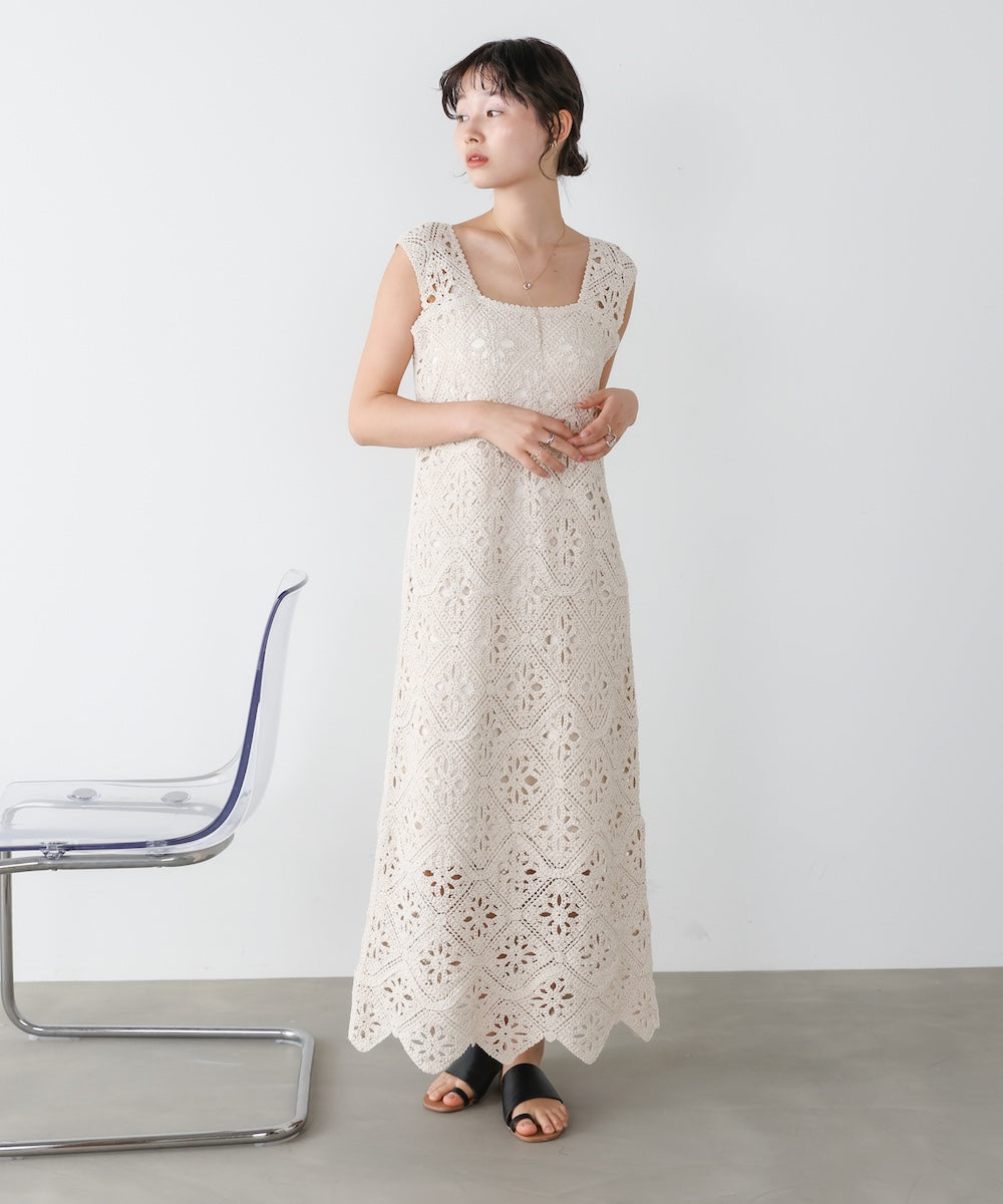 【選べるサイズ展開】ロムバスクロシェロングワンピース