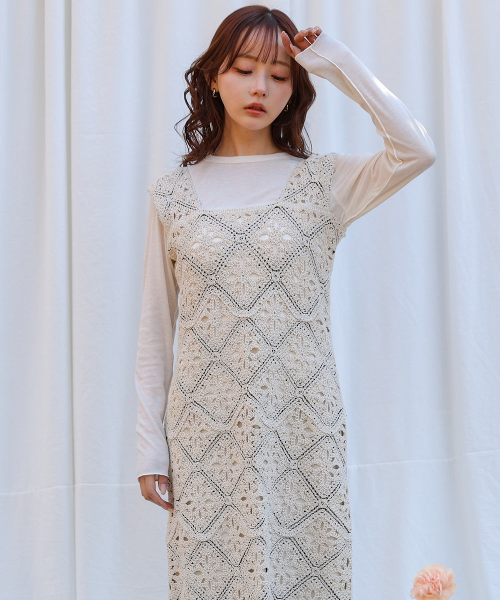 【選べるサイズ展開】ロムバスクロシェロングワンピース