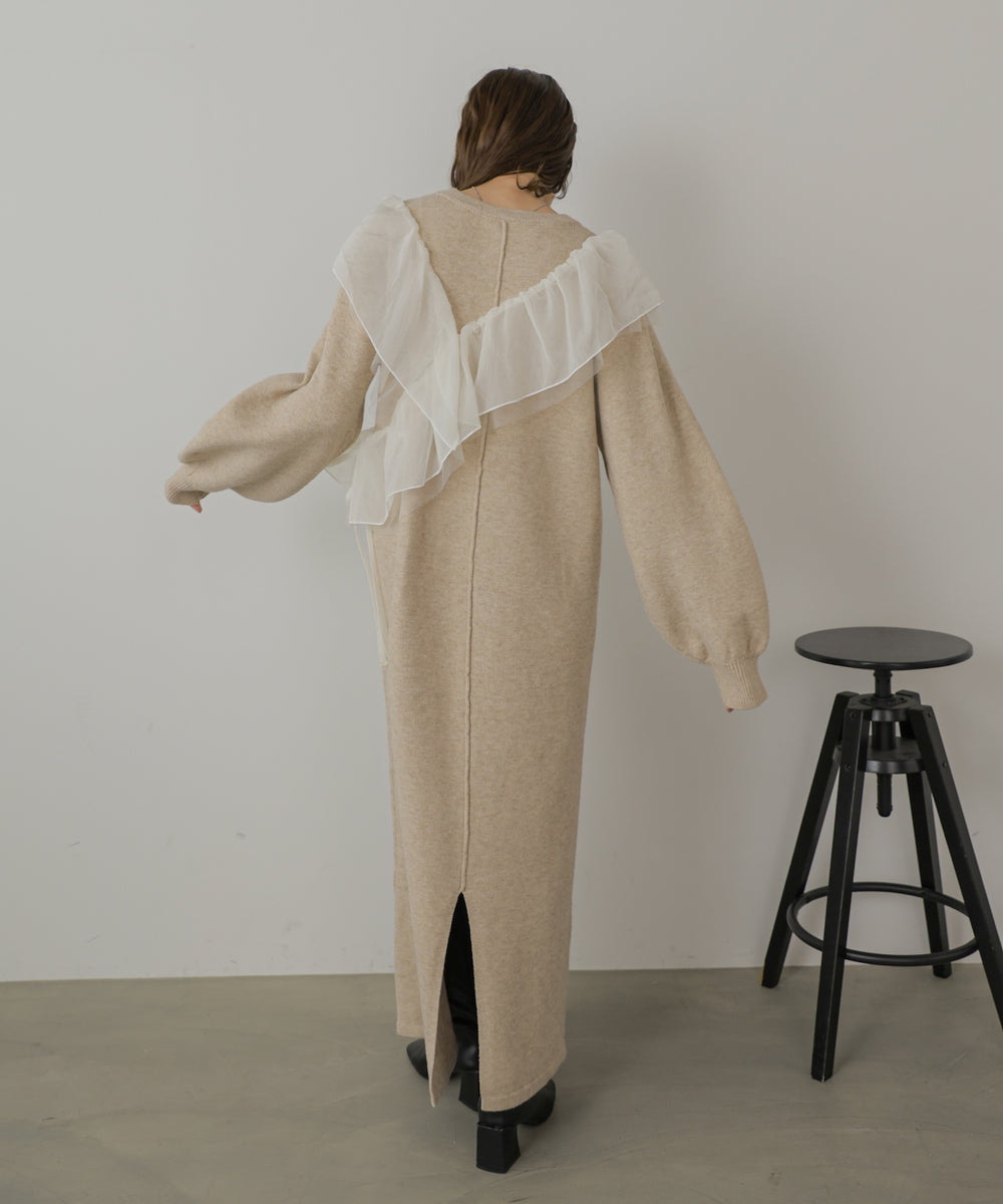 【S・Mサイズ展開】アシンメトリーフリルニットワンピース