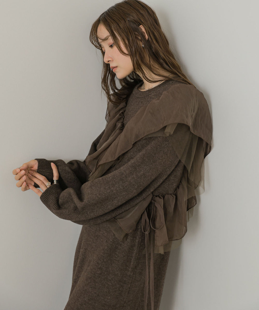 【S・Mサイズ展開】アシンメトリーフリルニットワンピース