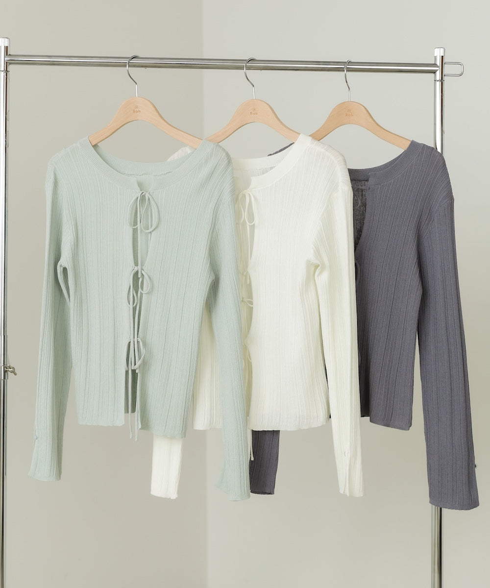 前後2WAYリボン付ニットカーディガン