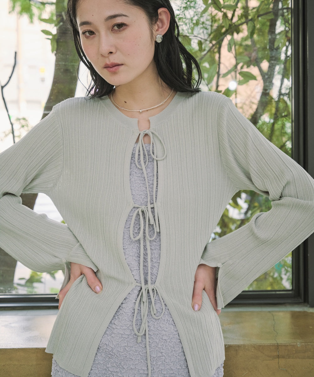 前後2WAYリボン付ニットカーディガン