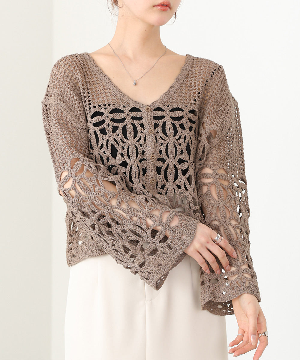 クロシェミックス編みカーディガン