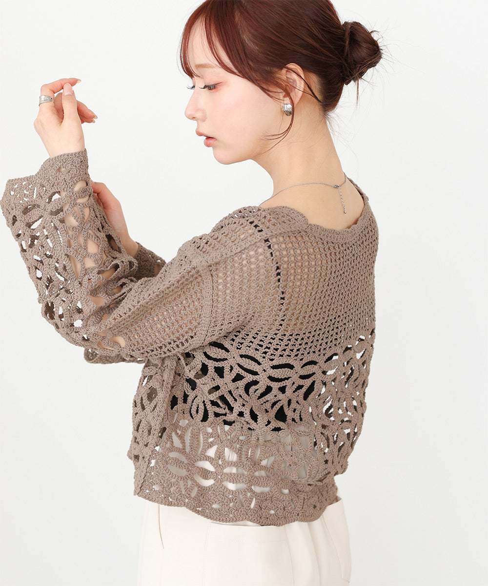 クロシェミックス編みカーディガン