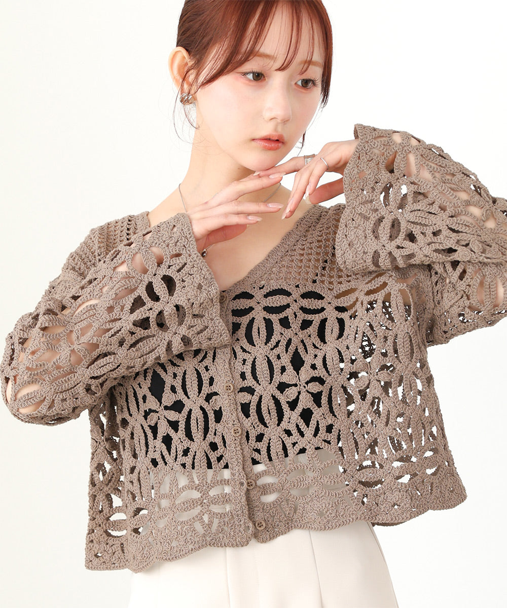 クロシェミックス編みカーディガン