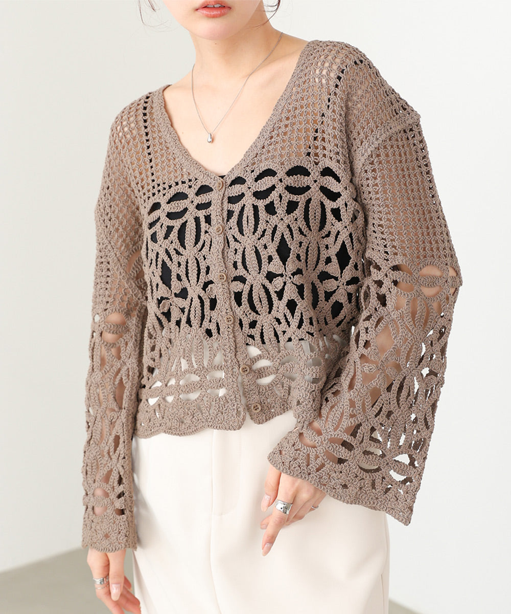 クロシェミックス編みカーディガン