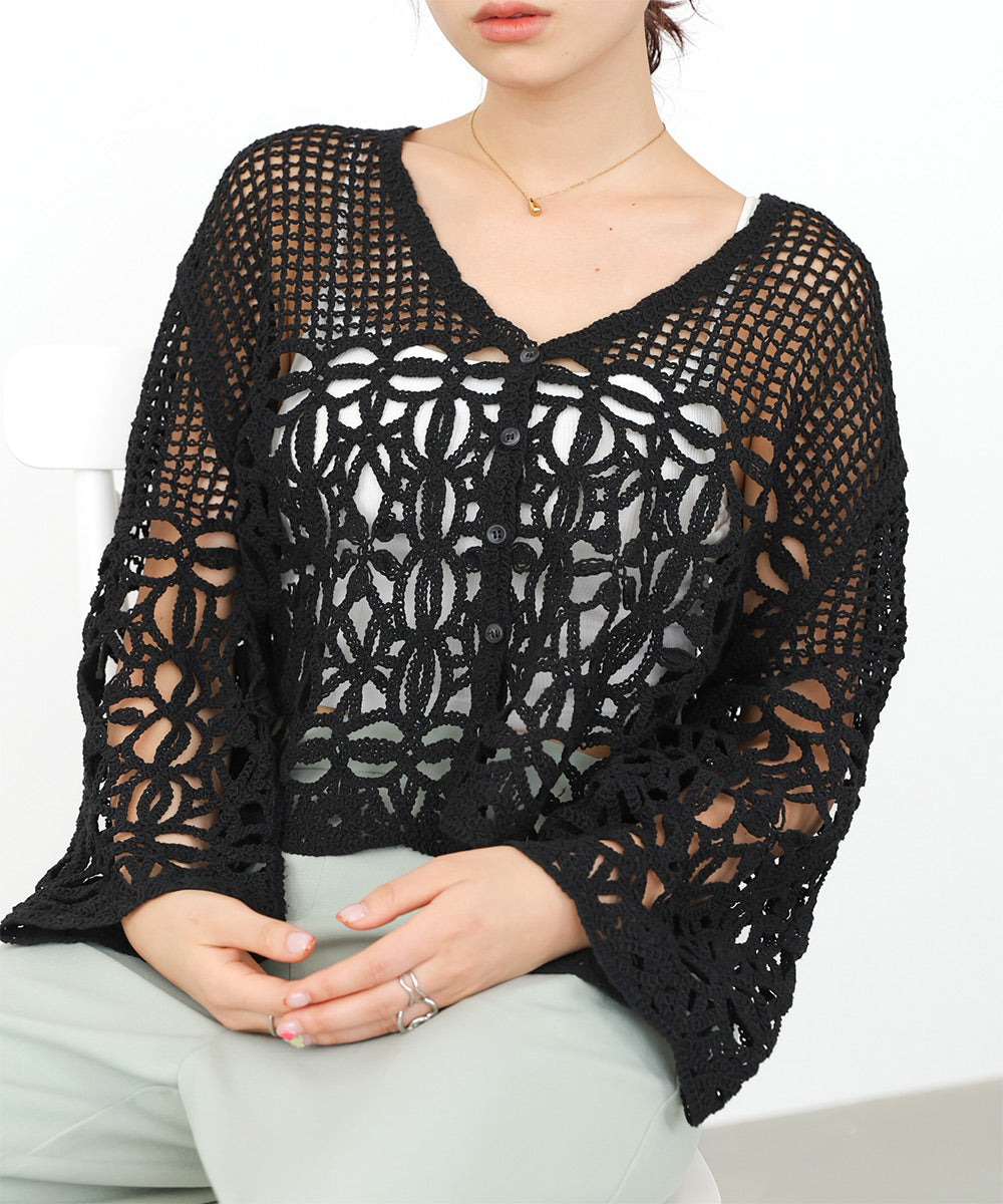 クロシェミックス編みカーディガン