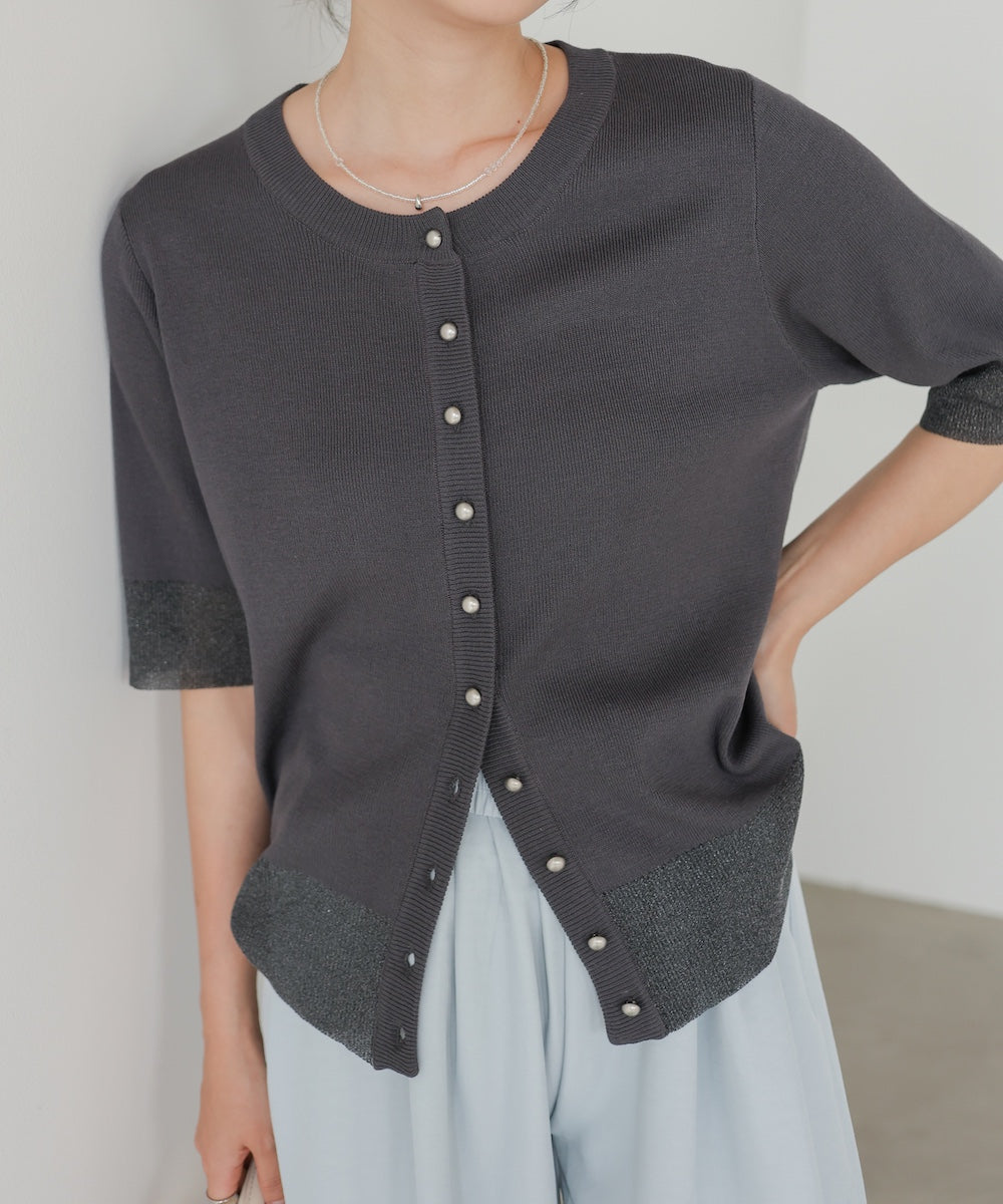 シアー使いニットカーディガン