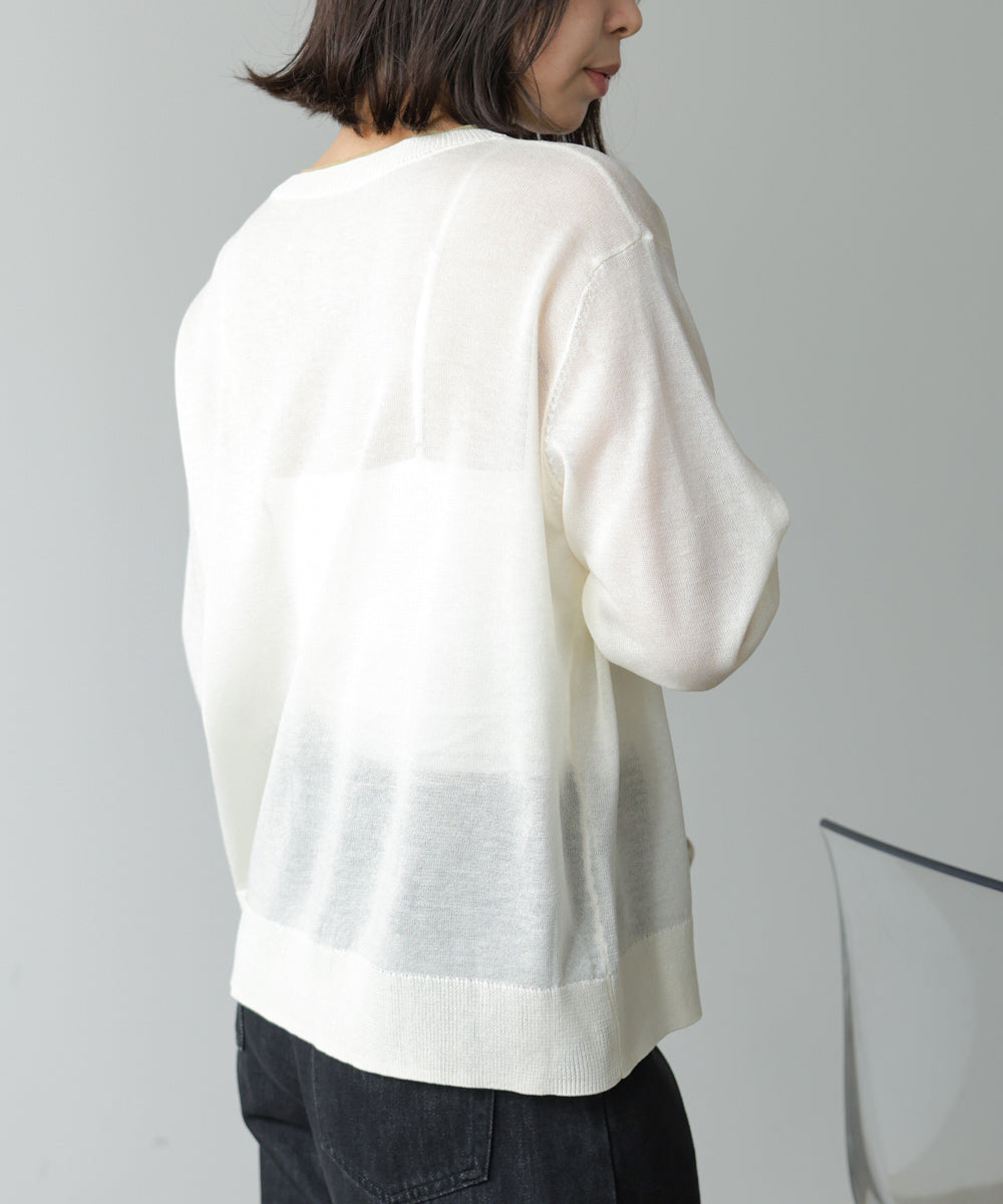 配色シアーニットカーディガン