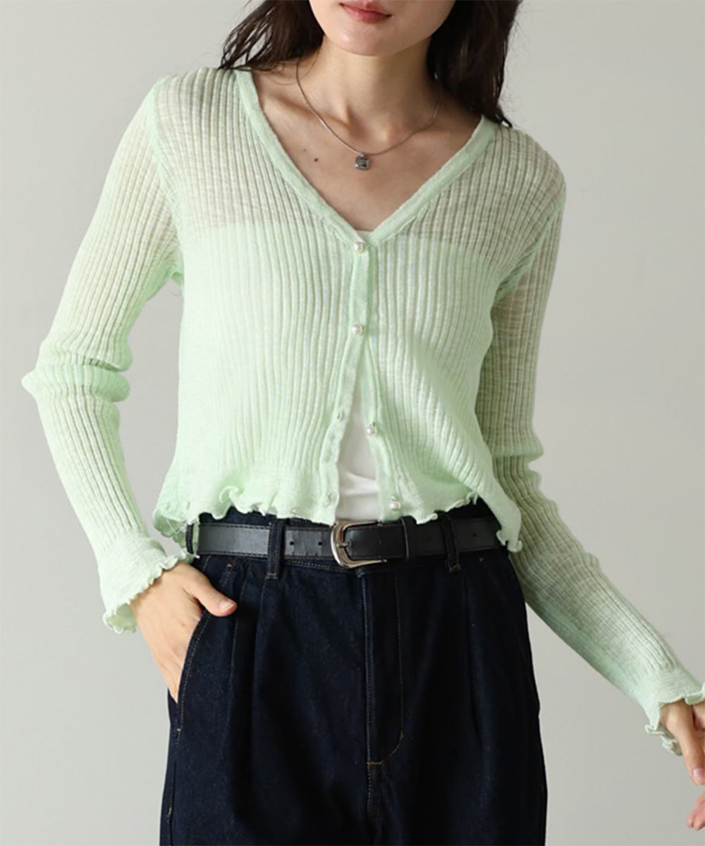 パールボタンフリルカーデ