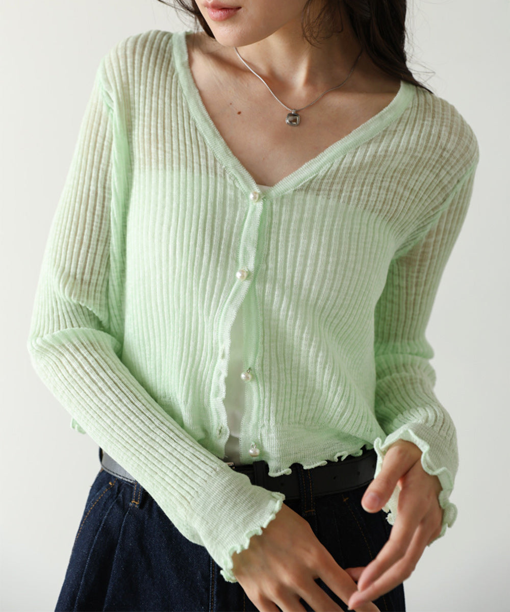 パールボタンフリルカーデ