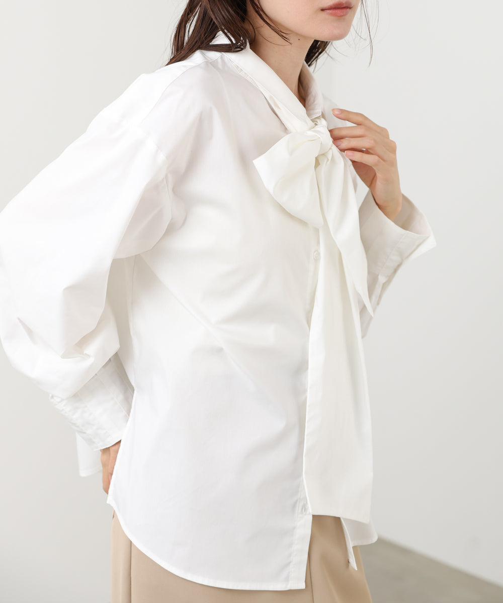 袖タックボウタイリボン付ブラウス