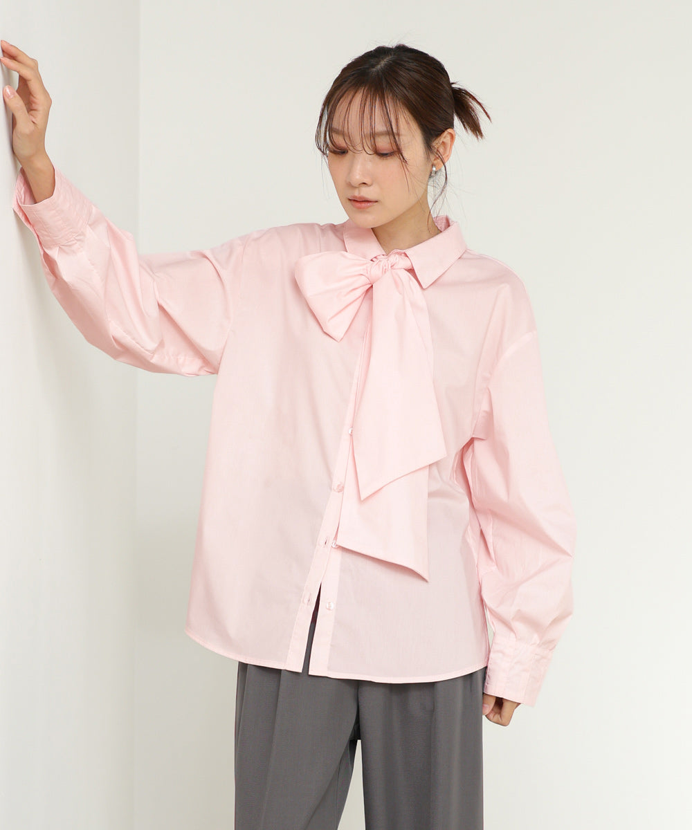 袖タックボウタイリボン付ブラウス
